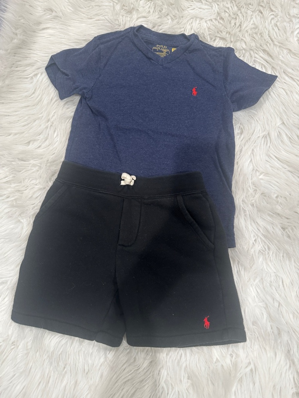 Ralph Lauren Navy Tee with Black Shorts - Red Polo Embroidery